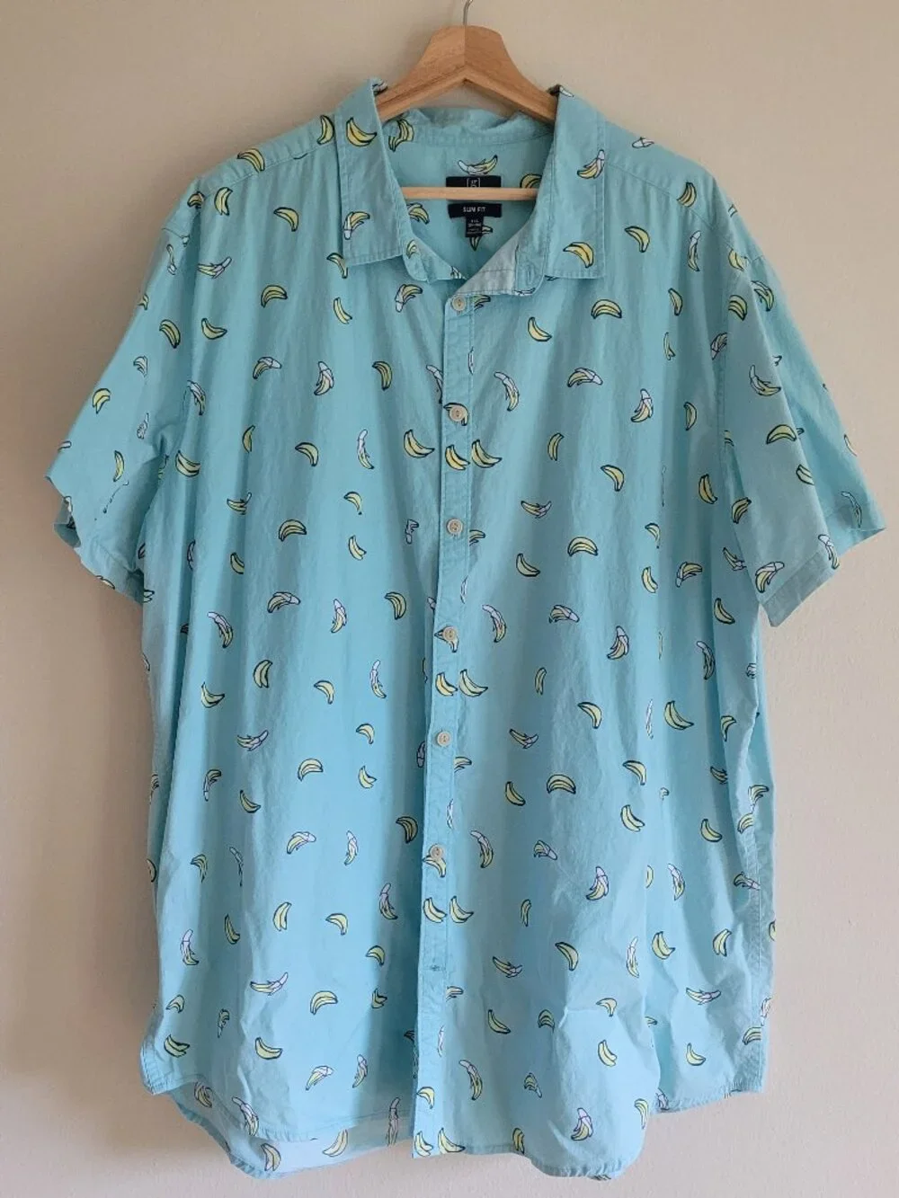 George mens short sleeve 3XL Button Down shirt Banana Graphic Teal/blue